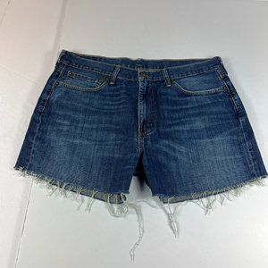 Levi's Jean Shorts Men 36 514 Slim Blue Fade Whiskers Cut Off Cotton Denim Jorts